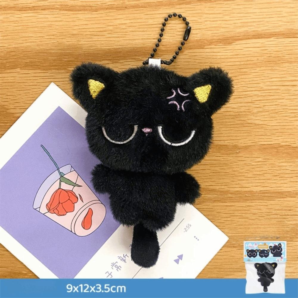 Stripe Scarf Black Cat Plush Keychain Soft Car Key Ring Doll Bag Pendant  School Bag Decoration