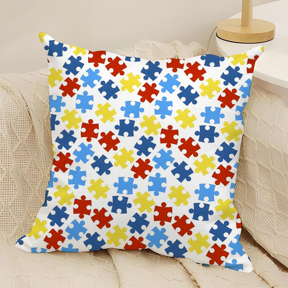 Creative Puzzle Texture Pillow Case Natural Linen DoubleSided Printing Sofa Home Decor Cushion Cover