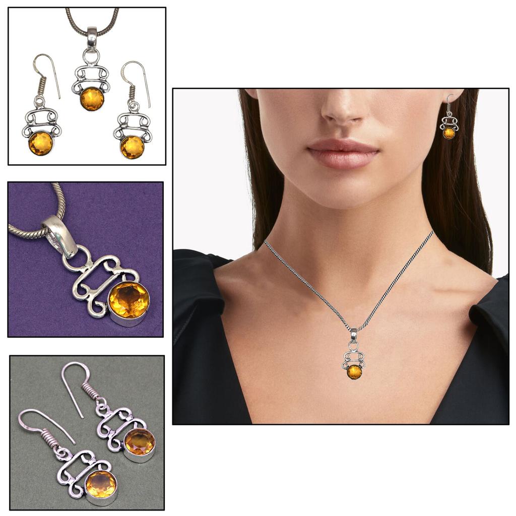 Citrine Set Jewelry Women Pendant Earring Gemstone Earrings Gems Green