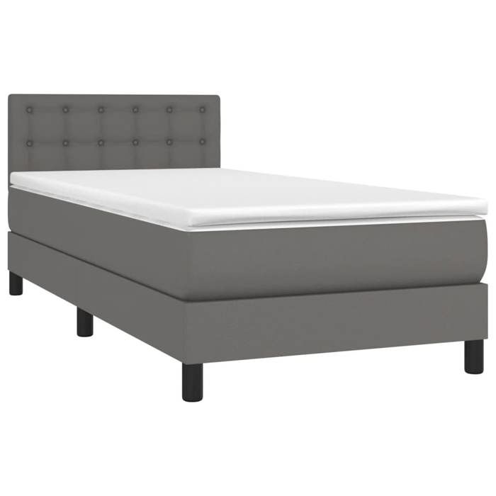 3141105 vidaXL Bed with Box Spring and Mattress Grey 90x200 Cm Faux Leather