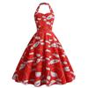 (Great home)Women's Christmas Sexy Halter Neck Santa Print Dress Party Mini Dress