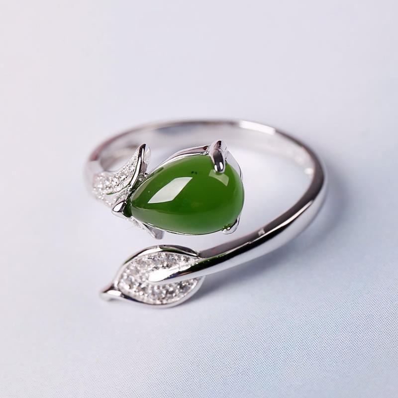 Оригинальное новое натуральное нефритовое листовидное кольцо-капля, открывающееся регулируемым способом, элегантное очарование, креативные ретро женские украшения