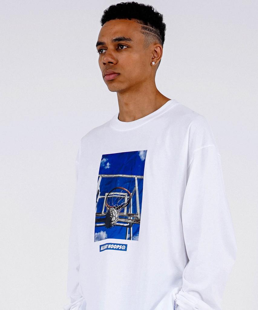 ALL DAY HOOPS The Basket Oversized Long Sleeve T-Shirt White