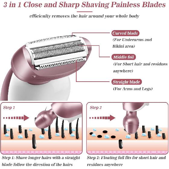 Электробритва для женщин для ног, триммер для бикини, электрические бритвы для женщин для подмышек, лобка, перезаряжаемая женская бритва, влажное/сухое использование, безболезненная