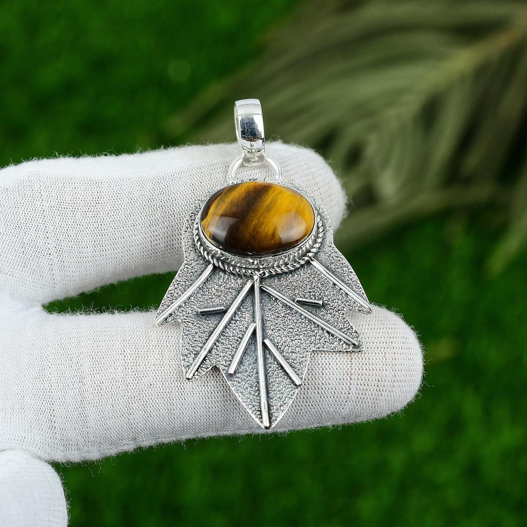 Подарок на день рождения для нее Подвеска из натурального камня тигровый глаз серебро 925 пробы