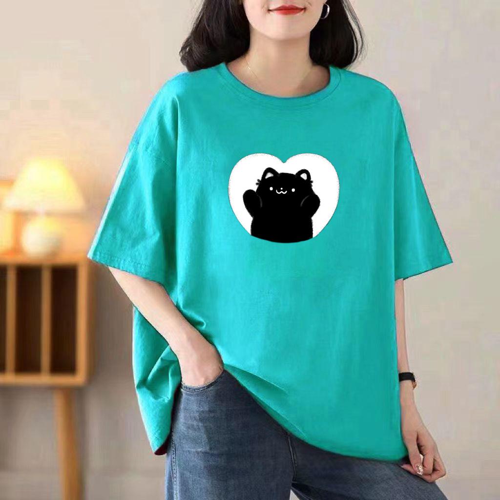 Женская летняя популярная футболка с короткими рукавами из хлопка, дышащая, свободная футболка с принтом, повседневная