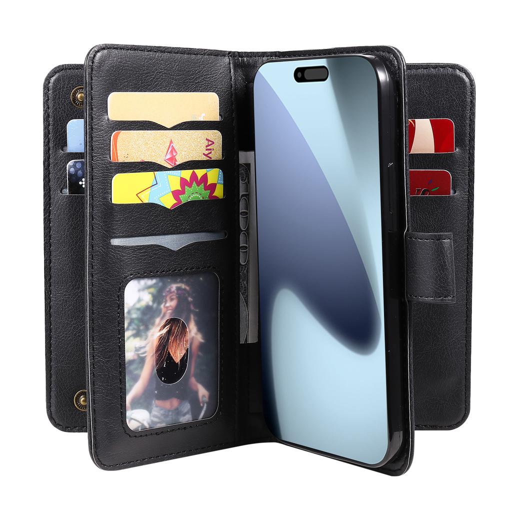 For iPhone 17 Pro Leather Case with 10 Card Holder Phone Cover Stand