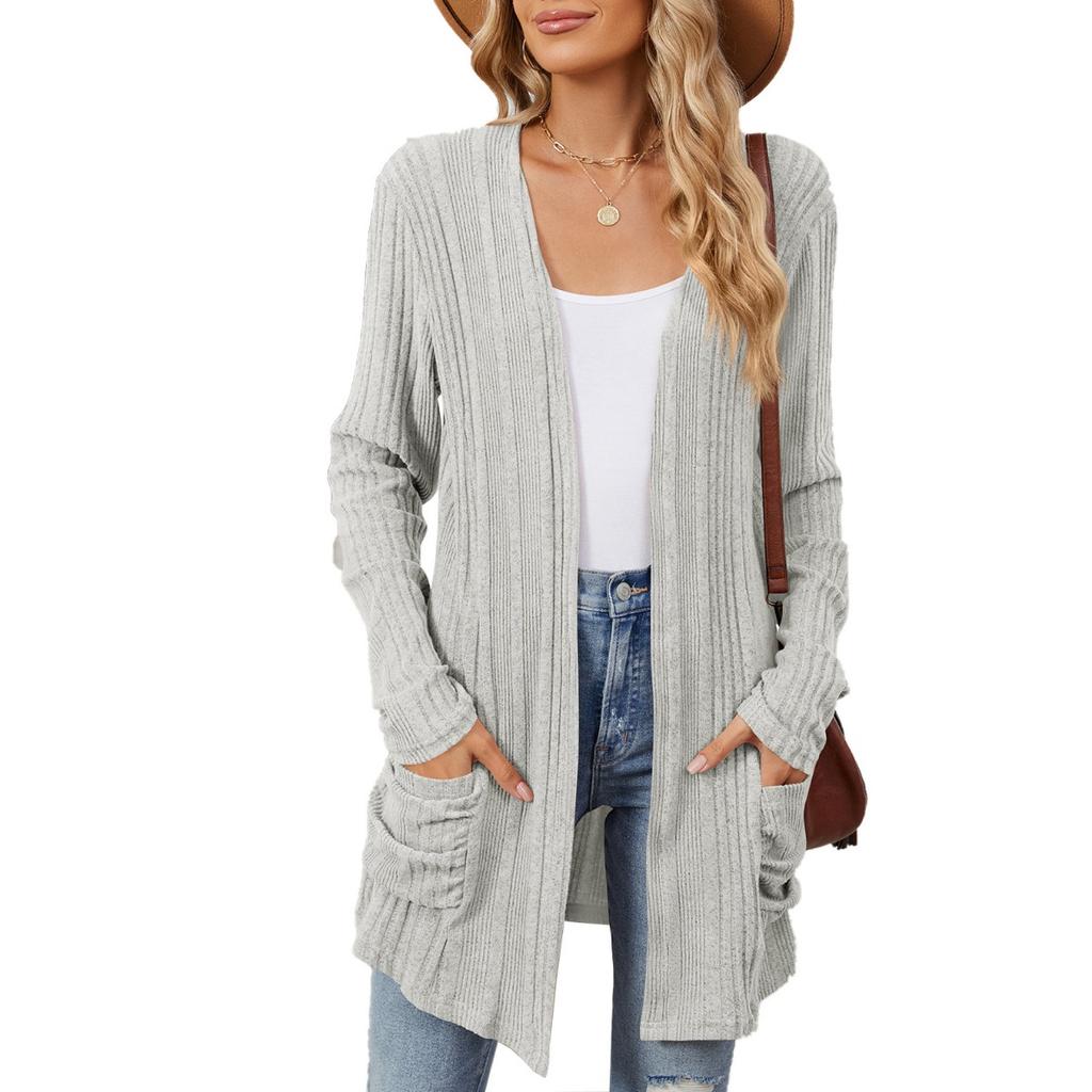 Cardigans - Fall Winter Women's Solid Brushed Pocket Long Sleeve Cardigan Coat Casual Outerwear Top