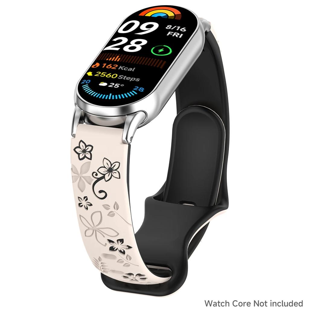 Ремешок с гравировкой цветов для Xiaomi Mi Band 9 8 силиконовый умный браслет дышащий браслет ремешок для запястья 8 ремешок9 аксессуары для ремешка