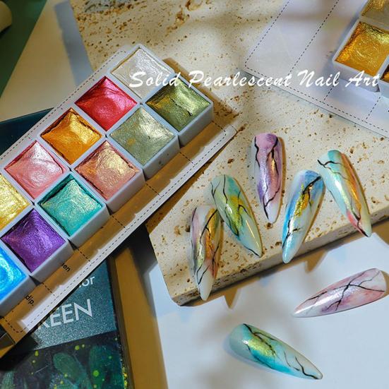 Yousheng Watercolor Nail Solid Paint Перламутровая легкая пигментная краска для ногтей с блестками для женщин