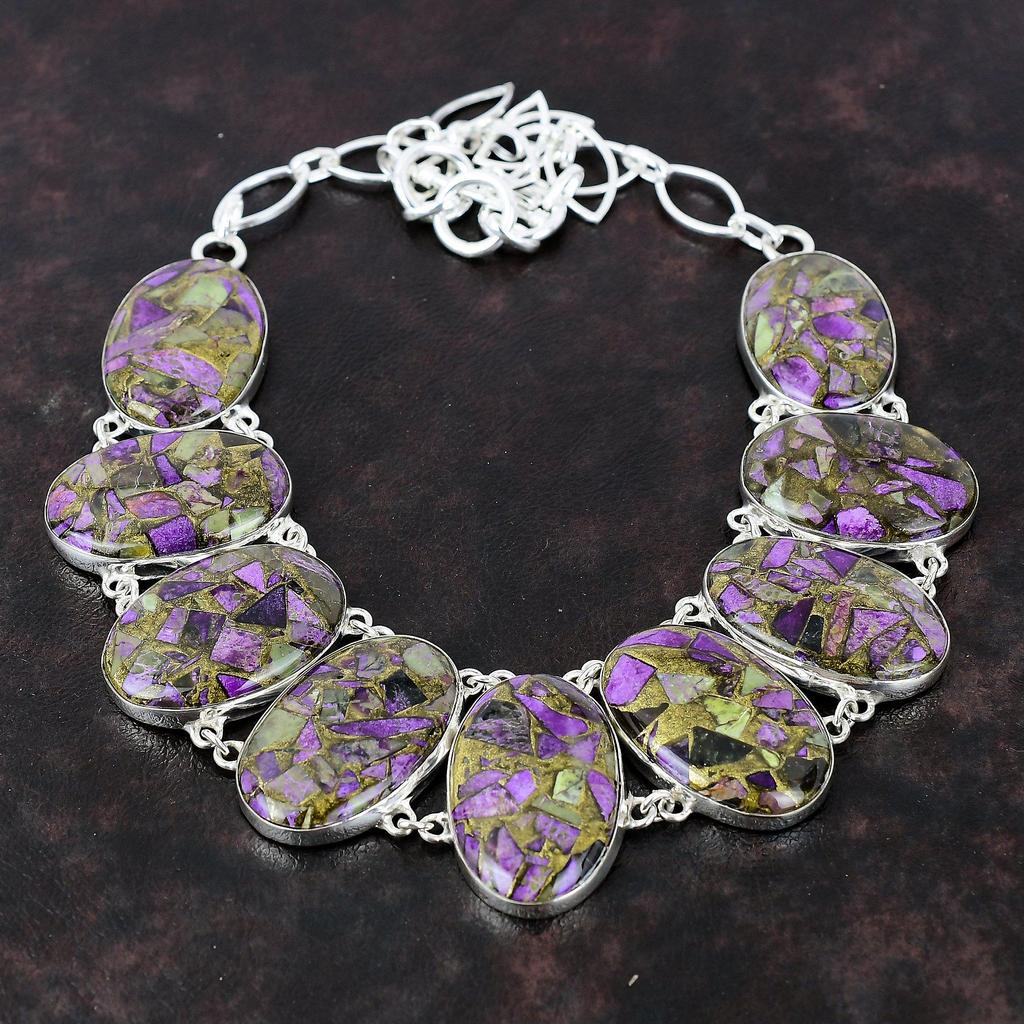 Медь Пурпурит Ожерелье Ювелирные изделия из драгоценных камней Ожерелье из стерлингового серебра 925 пробы Регулируемая цепочка ручной работы Ожерелье Пурпурит Ювелирные изделия Подарок для друга