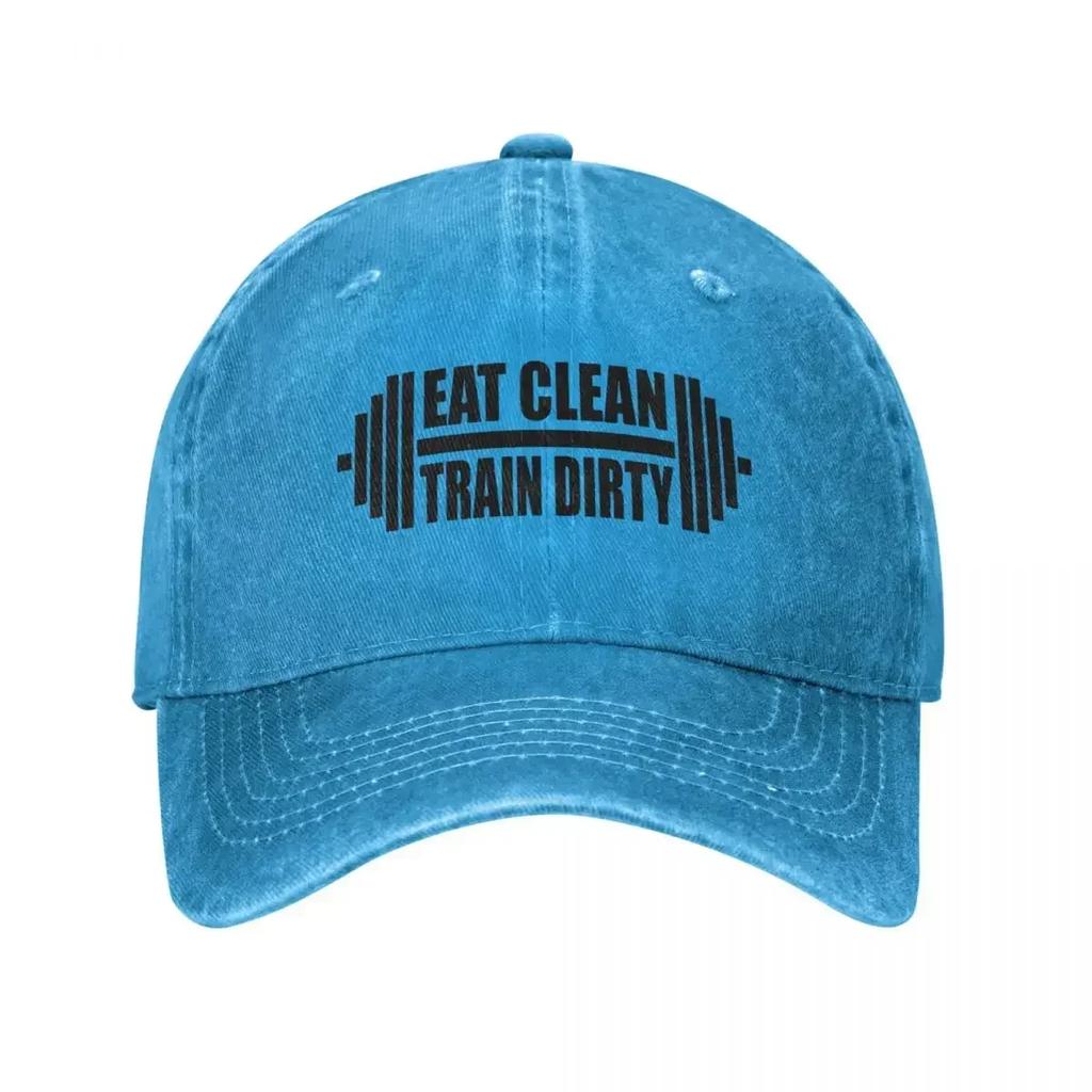 Eat Clean Train Dirty Gym Cool Baseball Cap Vintage Distressed Cotton Snapback Cap Unisex Outdoor All Seasons Travel Hats Cap