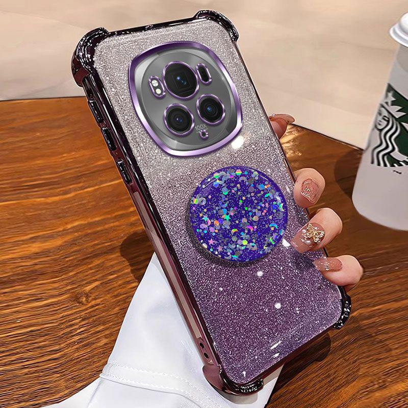 Shockproof Bing Ring Holder Case For Honor Magic6 Pro 70 50 90 Lite X8 X9C Smart X9B X7A Shockproof Cover Glitter Capa with Ring
