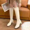 Women Black High Heel Long Boots Fashion Autumn Winter Warm Knee High Boots Soft Leather Thigh High Boots Shoes Zipper Size 42