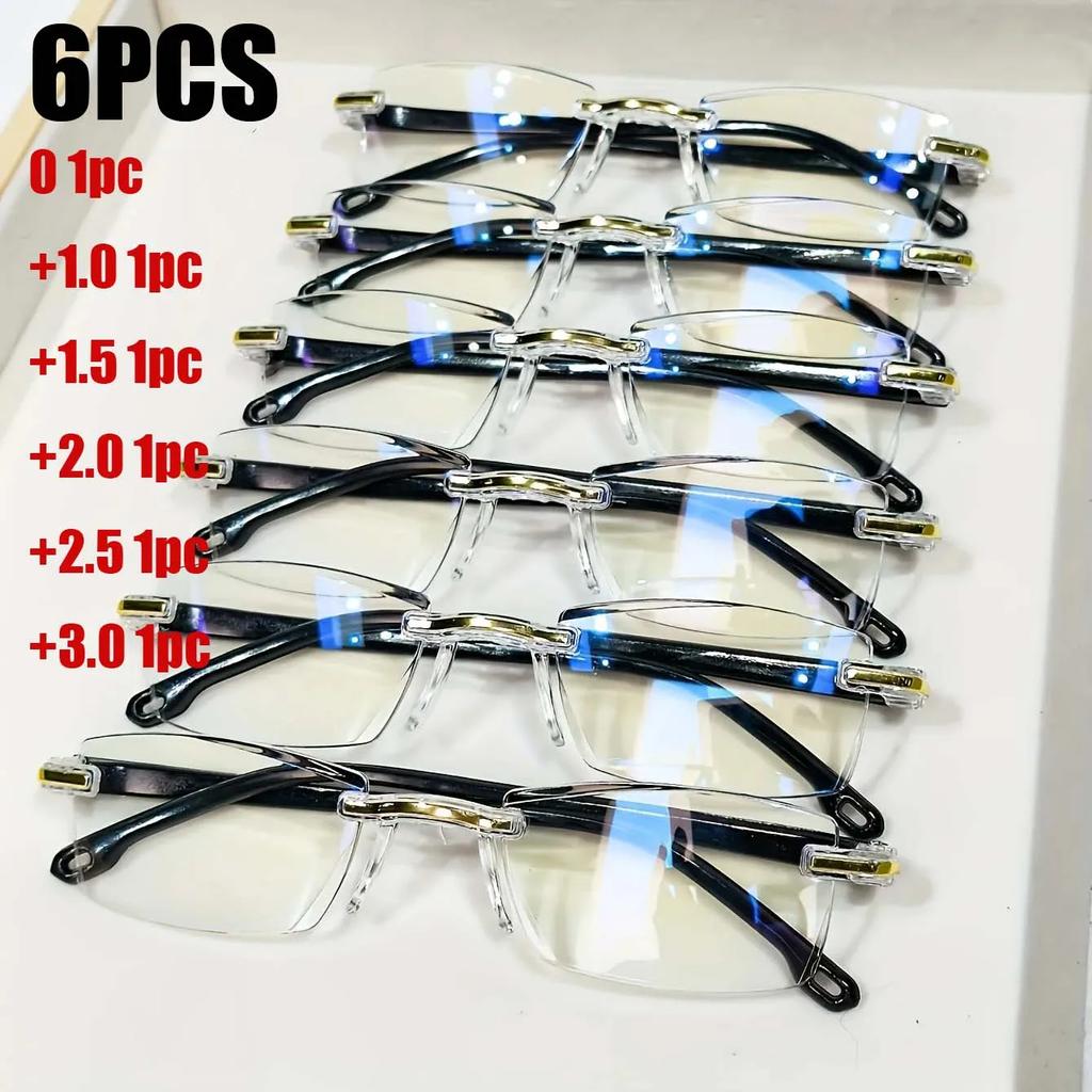 6Pcs Ultralight Reading Glasses Men Women Rimless Blue Light Blocking Computer Glasses Vintage Hd Lens Presbyopia Eyewear