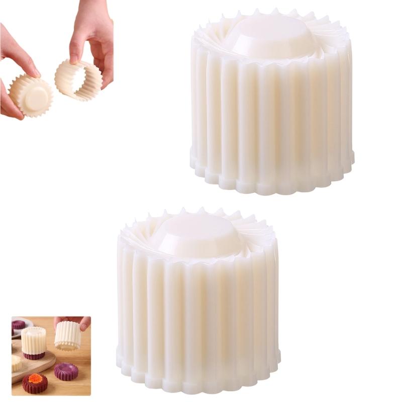 Detachable Mooncakes Molds with Manual Press Operation, Double Ended, Reversible Scalloped & Spirals Edges for Homemades Pastry Shaping Projects
