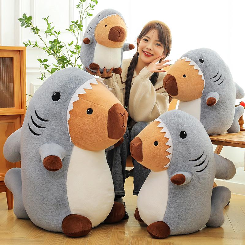 Shark Capybara Plush Toy - Large Cute Animal Doll Pillow for Children and Girls