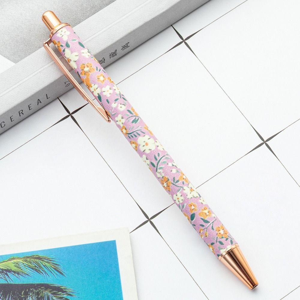 Cute Cartoon INS Print Pen Luxury Heart Flower Pens Portable Press Metal Pen Office Supplies