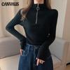 Half Turtleneck Bottoming Shirt Women's Autumn Pullover Knitted Sweater with Zipper Long Sleeve T-shirt Slim Top All-match High Neck Top