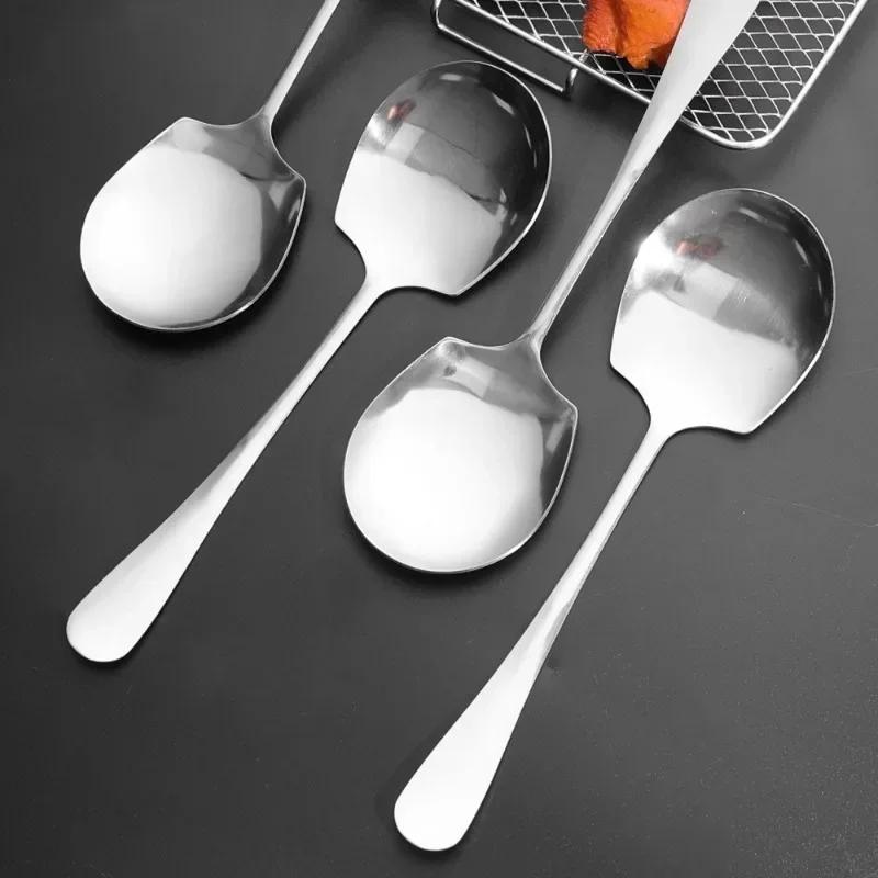 Large Stainless Steel Spoon Long Handle Spoons Kitchen Cutlery Porridge Soup Watermelon Scoops Restaurant Public Spoon Tableware