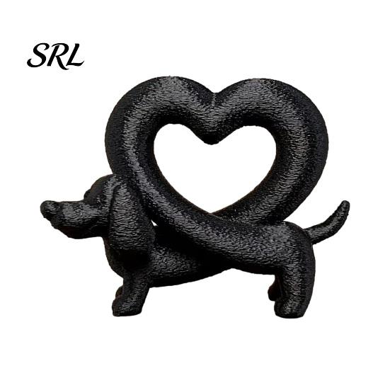 Creative Pet Themed Decorations 3D Printed Dachshund Heart Ornament, Dog Statue, Cute Romantic Anniversary Present Love Animal Figurine for