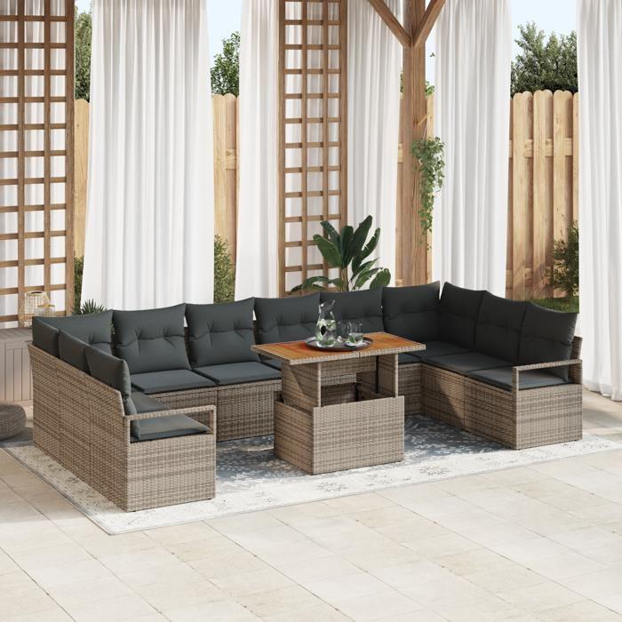 VidaXL Ensemble de canapé de jardin 11 pcs Gris Poly rotin, Salon de jardin et terrasse, canapé modulable moderne 3358498