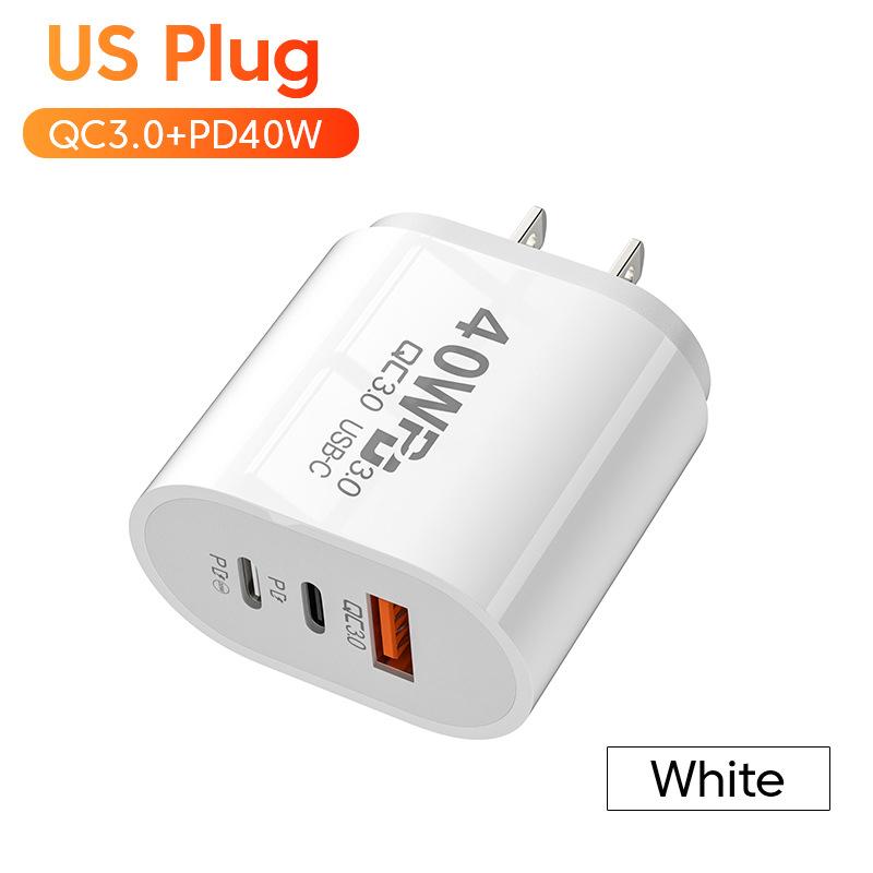 Зарядное устройство USB C 40 Вт Быстрая зарядка Зарядное устройство 3 порта Type C Зарядное устройство для мобильного телефона PD Адаптер питания Для Samsung Xiaomi Iphone Qc3.0