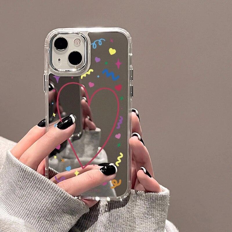 Smile Lovely Heart Mirror Phone Case For iPhone 15 Pro Case iPhone 11 13 14 12 Pro Max X XR XS Silicone Shockproof Back Cover
