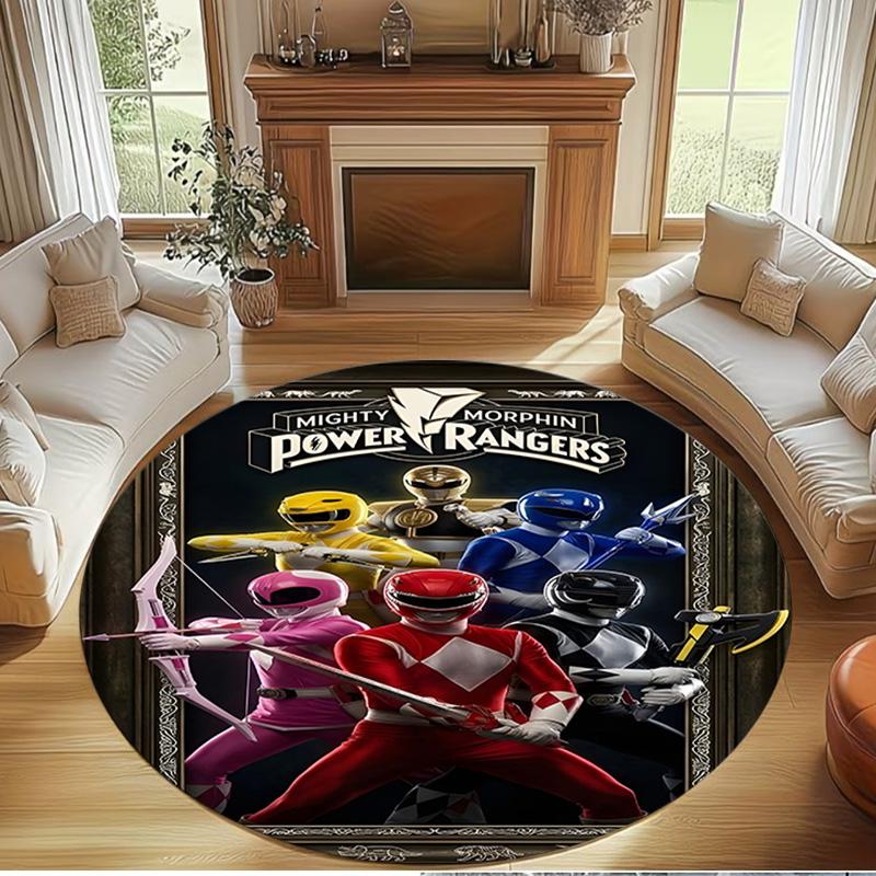 Mighty Morphin Power Rangers Print Round Rug, Washable Floor Carpet, For Entryway Dorm Laundry Room Office Study, Home Decor Birthday Christmas Gift