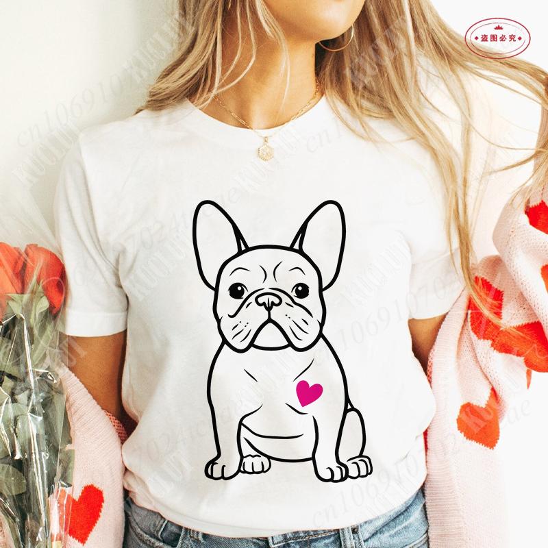 French Bulldog Woman T Shirt Fashion Dog Graphic Tops Summer Short Sleeve Tees Harajuku Streetwear Aesthetic Female Clothing