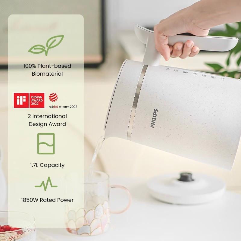 Philips Электрический чайник HD9365/10 Корпус из 100% перерабатываемого растительного биоматериала ПП, изготовлен из масла фанфлауэра, экологически чистый