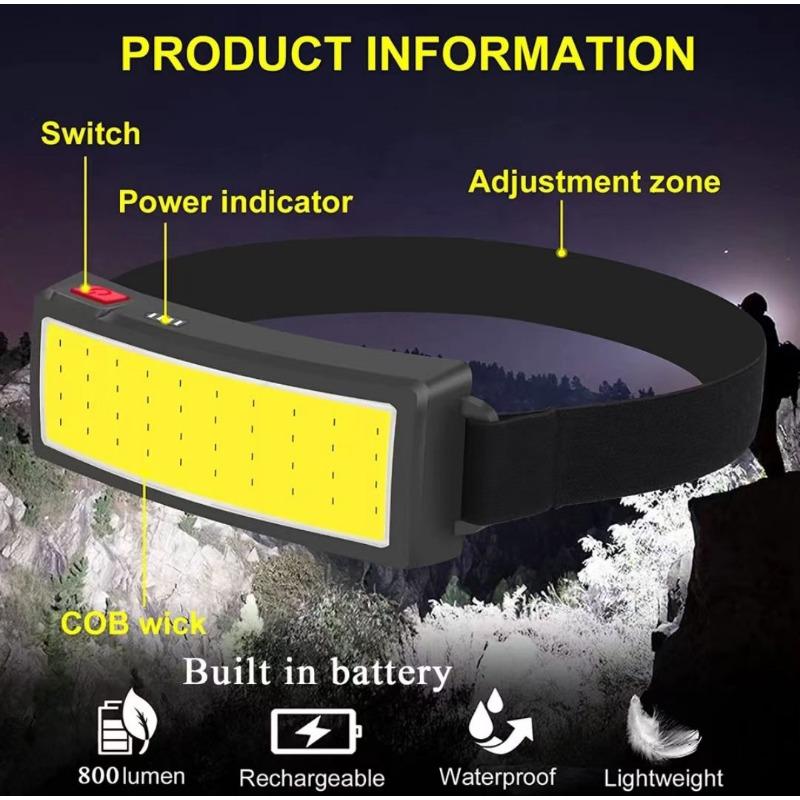 1200 мАч USB C перезаряжаемый светодиодный налобный фонарь COB, супер яркий налобный фонарик со встроенной батареей, портативный уличный фонарь для кемпинга и альпинизма