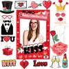 Valentine's Day Party Photo Booth Props Set With Paper Frame, Fun Decoration Kit For Adults And Kids