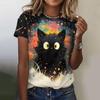 Животные Одежда для женщин Футболка женская Kawaii Cat Printed Short Sleeve Футболки Круглый вырез Hundred Streetwear Топы Повседневный стиль