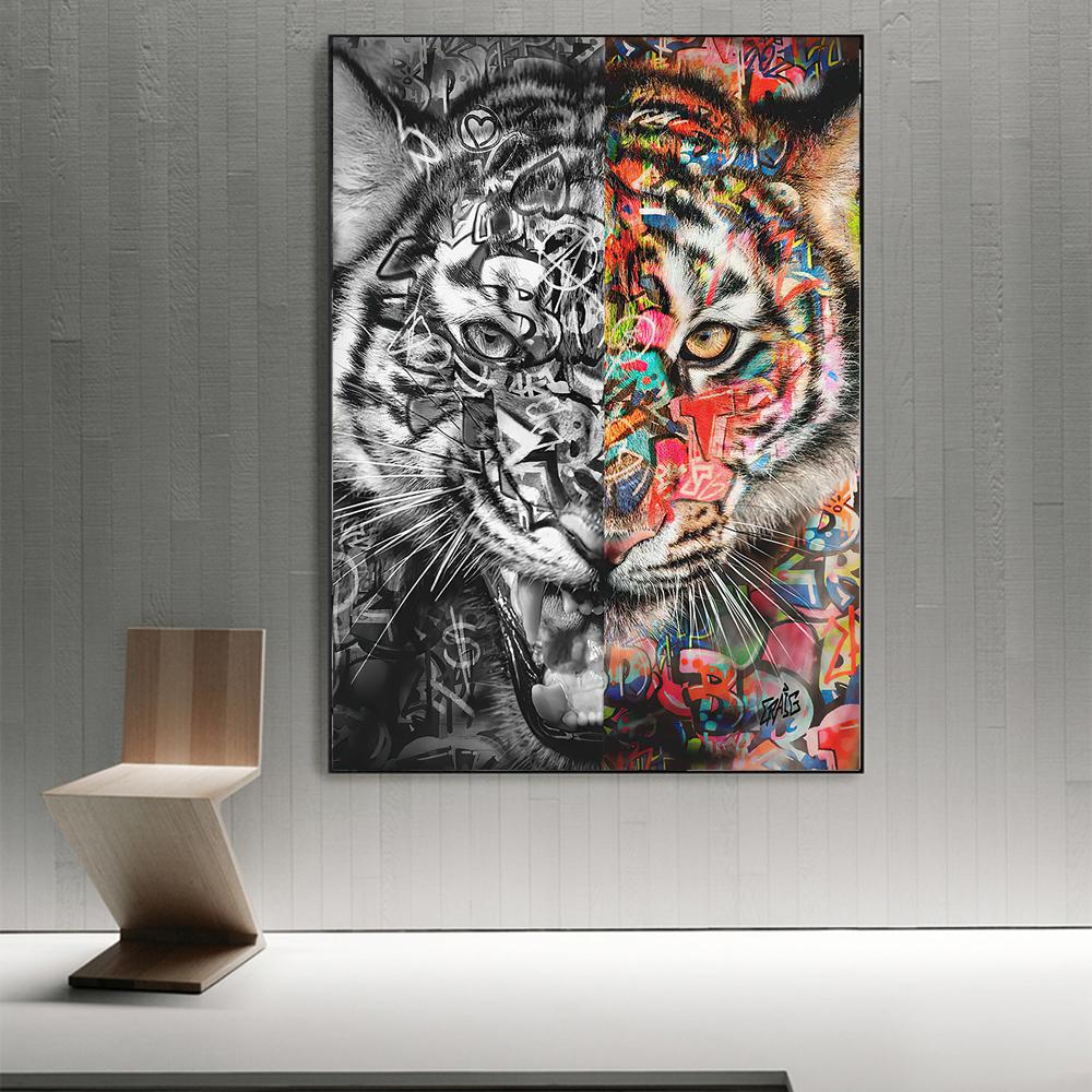 Абстрактные слова тигра, граффити, художественные холсты, картины на стене, художественные постеры и принты, черно-цветные изображения животных, Настенный декор