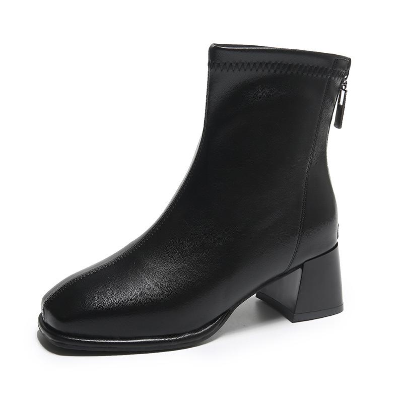Узкие ботинки женские новые 2025 осень и зима голые ботинки женский темперамент универсальный ретро короткие ботинки женские квадратная голова толстый каблук одинарный