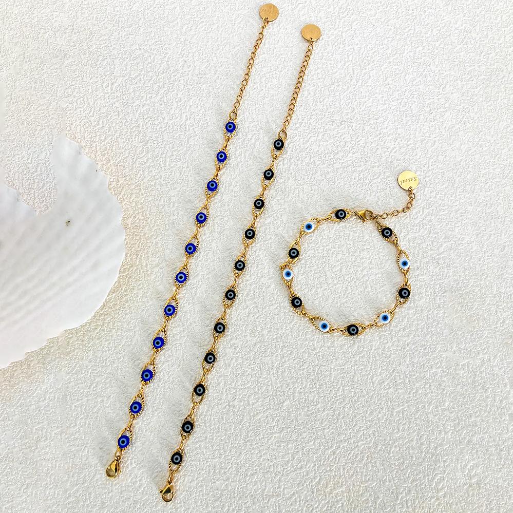 May@RZ Турецкий сглаз Модный браслет из нержавеющей стали для мужчин и женщин с 14-каратным золотым покрытием, Классный циркон, Браслет для повседневной носки