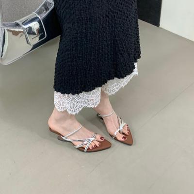 Французские клиновидные тапочки с острым носком, обувь феи 2025 новая летняя с юбкой, серебристые римские туфли