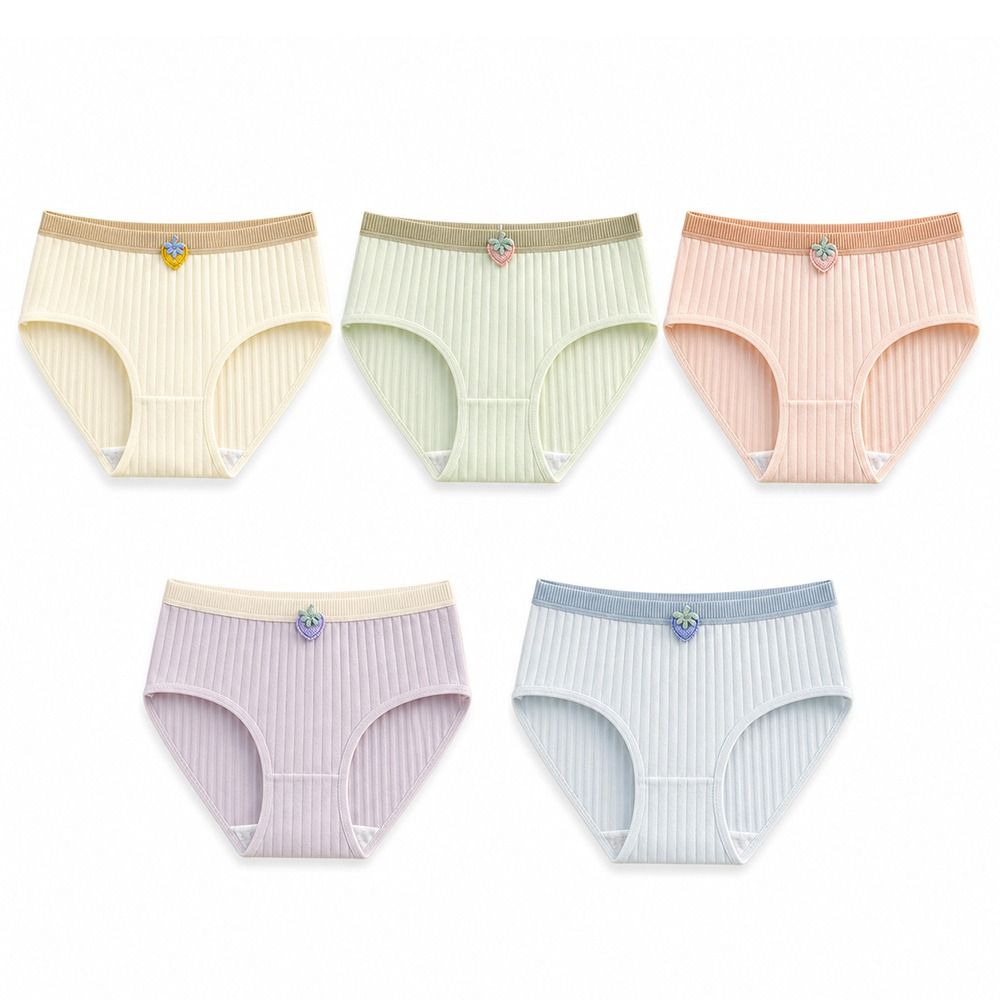 5Pcs Knitted Fabric Seamless Triangle Panties Large Size Mid Waist Underwear Student Girl