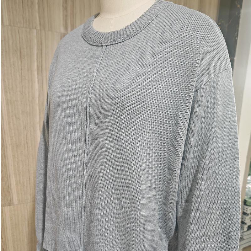 Осенне-зимний женский свободный однотонный вязаный свитер с круглым вырезом