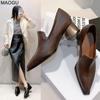 Женские Удобные Кожаные Туфли-Лодочки с Острым Носком на Устойчивом Каблуке 5 см Осенняя Женская Обувь Элегантные