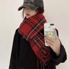 Tassel Plaid Wool Scarf Plush Cape Wraps Simple Long Shawl  Autumn Winter