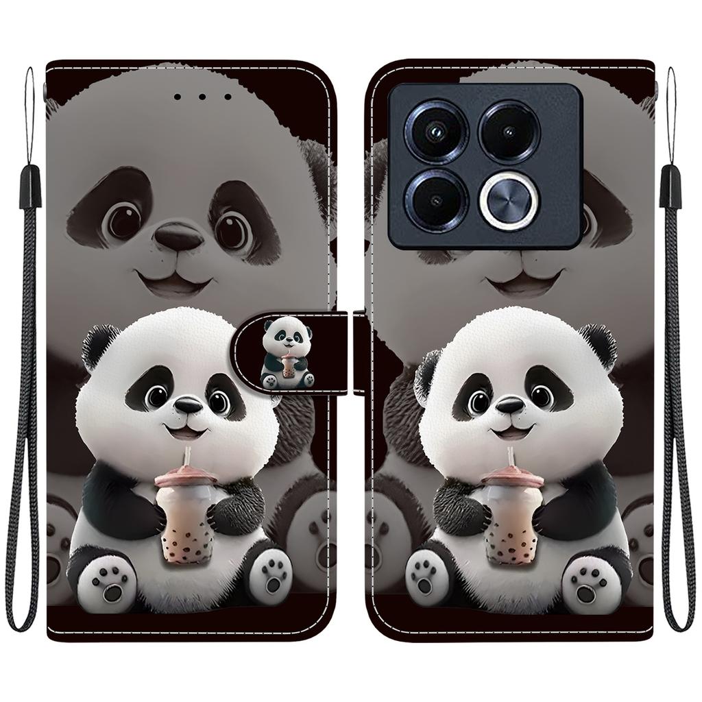 Handmade PU Leather Flip Case for Infinix Note 40 / Note 40 5G (X6853/X6852) Anti-Slip Shockproof Cover with Wrist Strap & Heart/Rose Cat Designs