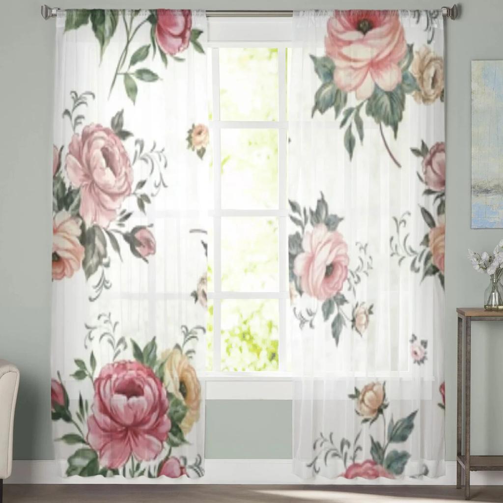 Винтажные красивые букеты, тюлевые оконные занавески для гостиной, спальни, вуаль, прозрачные шторы, кухонные шторы, занавески