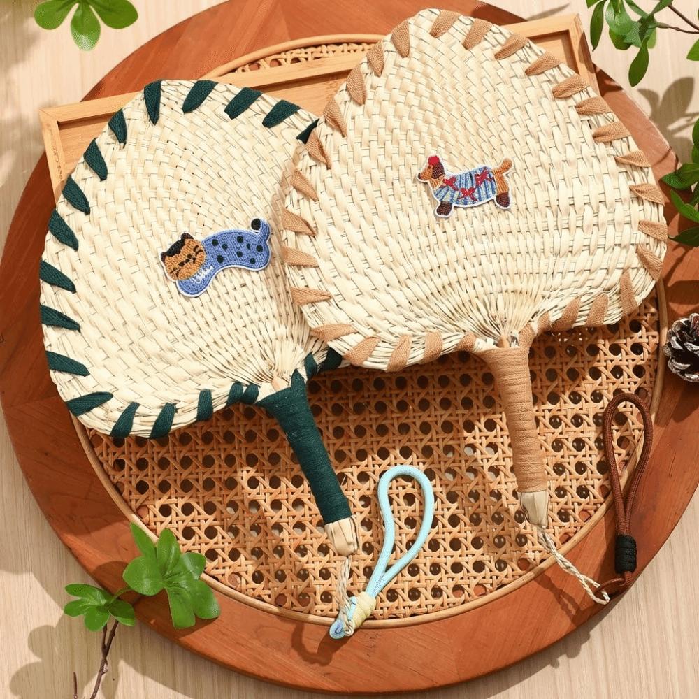 Animal Pattern Straw Woven Fan Handmade Handheld Fan Creative Decorative Fan Home Decoration