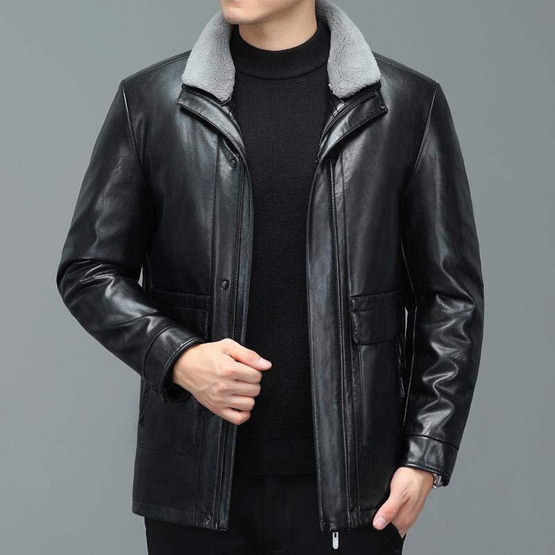 Winter Detachable Liner Mid-Length Sheepskin Middle-Aged Men's Genuine Leather Clothes Casual Thickening Down Jacket Coat