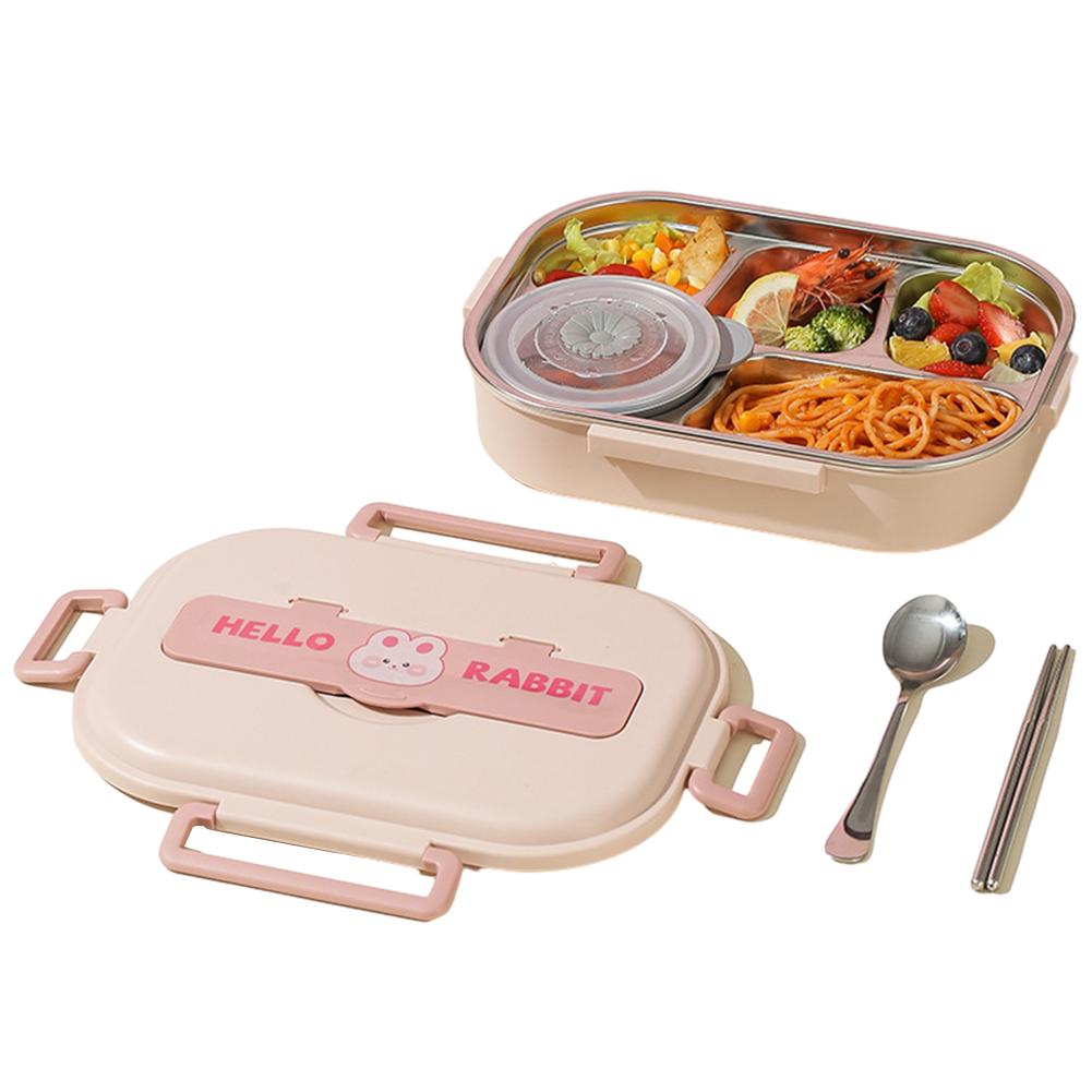 Stainless Steel Bento Box Microwave Safe 850/1500ml Leakproof Sealed Food Container Easy To Clean Rabbit 2/4/5 Grids for Lunch