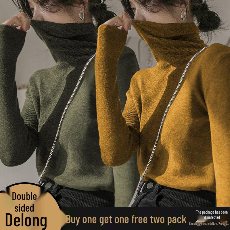 Women's Turtleneck Double-Sided German Velvet Long-Sleeve Top for Autumn/Winter - Myerlard Slimming, Thinning, and Thickened Design