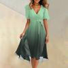 Women's Summer Fashion V-Neck Flared Dress Short Sleeve Gradient Dresses