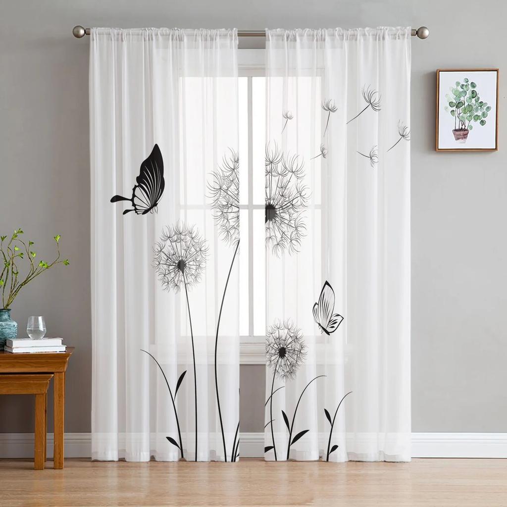 Dandelion Flowers Tulle Curtains for Living Room Drapes Window Sheer Modern Curtains for Bedroom Decor